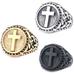 ***COI Titanium Black/Gold Tone/Silver Black Cross Ring-00846AA