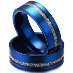 ***COI Titanium Black/Blue/Silver Meteorite Pipe Cut Flat Ring-00851AA