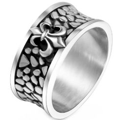 ***COI Titanium Black Silver Fleur De Lis Ring-00854AA