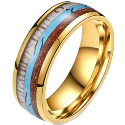 ***COI Gold Tone Titanium Deer Antler Turquoise & Wood Dome Court Ring-00855AA