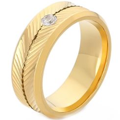***COI Titanium Black/Gold Tone/Silver Grooves Ring With Cubic Zirconia-00856AA