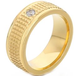 ***COI Titanium Gold Tone/Silver Grooves Ring With Cubic Zirconia-00857AA