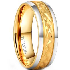 ***COI Titanium Gold Tone Silver Grooves Ring-00858AA