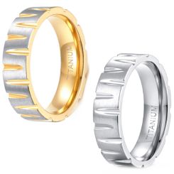 ***COI Titanium Gold Tone Silver/Silver Grooves Ring-00861AA