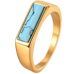 ***COI Gold Tone Titanium Turquoise Ring-00862AA