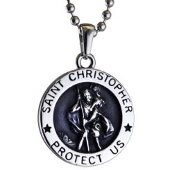 ***COI Titanium Black Silver Saint Christopher Protect Us Pendant-00867AA
