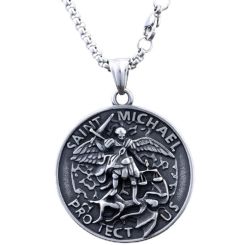 ***COI Titanium Black Gold Tone/Silver Saint Michael Protect Us Pendant-00870AA