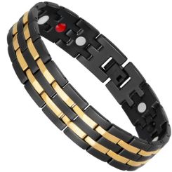 ***COI Titanium Black Gold Tone Bracelet With Steel Clasp(Length: 8.27 inches)-00874AA