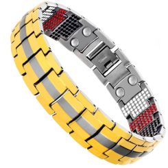 ***COI Titanium Gold Tone Silver Bracelet With Steel Clasp(Length: 8.27 inches)-00876AA