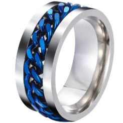 ***COI Titanium Blue Silver Keychain Link Ring-00882AA