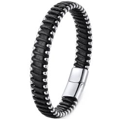 ***COI Titanium Genuine Leather Bracelet With Steel Clasp(Length: 8.27 inches)-00888AA