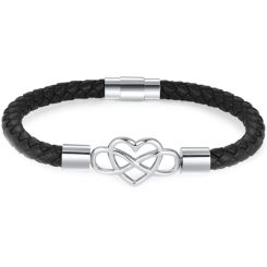 ***COI Titanium Gold Tone/Silver Infinity Heart Genuine Leather Bracelet With Steel Clasp(Length: 8.27 inches)-00890AA