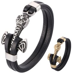 ***COI Titanium Black Gold Tone/Silver Anchor Genuine Leather Bracelet With Steel Clasp(Length: 8.27 inches)-00891AA