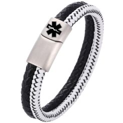 ***COI Titanium Medical Alert Genuine Leather Bracelet With Steel Clasp(Length: 8.27 inches)-00894AA
