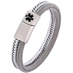***COI Titanium Medical Alert Genuine Leather Bracelet With Steel Clasp(Length: 8.27 inches)-00895AA