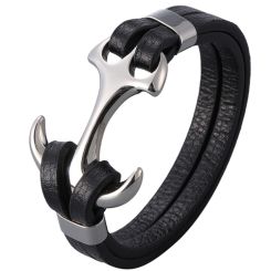 ***COI Titanium Anchor Genuine Leather Bracelet With Steel Clasp(Length: 8.27 inches)-00899AA