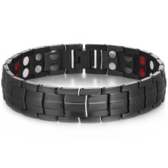 ***COI Titanium Black/Silver Bracelet With Steel Clasp(Length: 8.66 inches)-00903AA