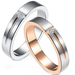 ***COI Titanium Rose Silver/Silver Groove Ring With Cubic Zirconia-00907A