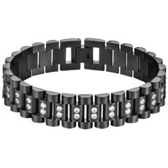 ***COI Titanium Black/Gold Tone/Silver Cubic Zirconia Bracelet With Steel Clasp(Length: 7.87 inches)-00909A