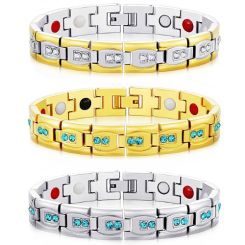 ***COI Titanium Gold Tone/Silver Blue Topaz/Cubic Zirconia Bracelet With Steel Clasp(Length: 8.66 inches)-00912A