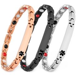 ***COI Titanium Black/Rose/Silver Medical Alert Bracelet With Steel Clasp(Length: 8.27 inches)-00913A