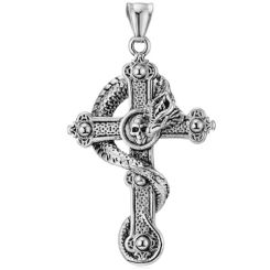 ***COI Titanium Black/Gold Tone/Silver Cross Skull Pendant-00918A
