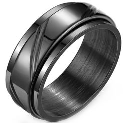 ***COI Titanium Black/Gold Tone/Silver Diagonal Grooves Step Edges Ring-00919AA