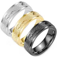 ***COI Titanium Black/Gold Tone/Silver Sandblasted Grooves Ring-00920AA