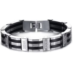 ***COI Titanium Black Silver Bracelet With Steel Clasp(Length: 8.27 inches)-00935AA