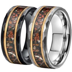 ***COI Titanium Black/Silver Gold Tone Double Grooves Dinosaur Bone Faceted Ring-00939AA