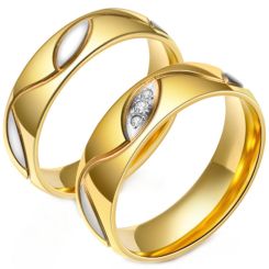 ***COI Titanium Gold Tone Silver Couple Wedding Ring-00941AA
