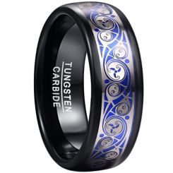 ***COI Black Tungsten Carbide Blue Silver Trinity Knots Celtic Ring-00943AA
