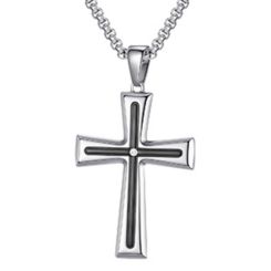 ***COI Titanium Black Silver Cross Pendant With Cubic Zirconia-00951AA