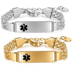 ***COI Titanium Gold Tone/Silver Medical Alert Bracelet For Children With Stainless Steel Clasp(Length: 5.90 inches)-00954AA