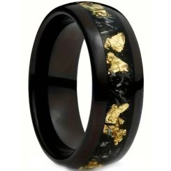 ***COI Black Titanium Meteorite & Gold Foil Dome Court Ring-00956AA