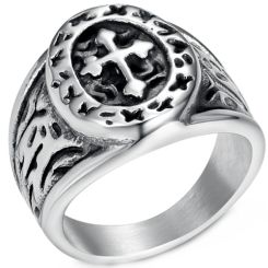 ***COI Titanium Black Silver Cross & Celtic Ring-00958AA