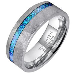 ***COI Tungsten Carbide Black/Silver Crushed Opal Faceted Ring-00959AA