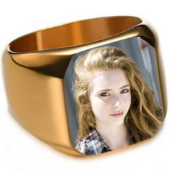 ***COI Titanium Black/Gold Tone/Silver Ring With Custom Color Photo Engraving-00965AA