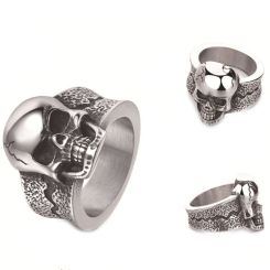***COI Titanium Black Silver Skull Ring-00968AA