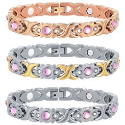 ***COI Titanium Gold Tone/Silver/Rose Cubic Zirconia Bracelet With Stainless Steel Clasp(Length: 8.27 inches)-00971AA