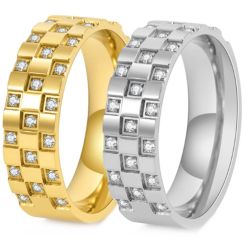 ***COI Titanium Gold Tone/Silver Ring With Cubic Zirconia-00981AA