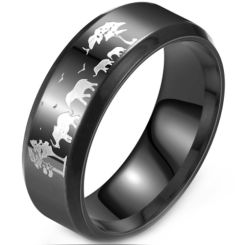 ***COI Black Titanium Animals & Forest Beveled Edges Ring-00982AA