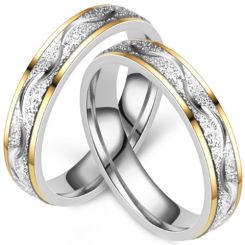***COI Titanium Gold Tone Silver Sandblasted Grooves Ring-00983AA