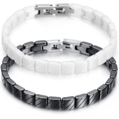***COI Black/White Ceramic Bracelet With Stainless Steel Clasp(Length: 7.23 inches)-00987AA