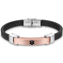 ***COI Titanium Black/Gold Tone/Rose/Silver Medical Alert Rubber Bracelet With Stainless Steel Clasp(Length: 8.27 inches)-00988AA
