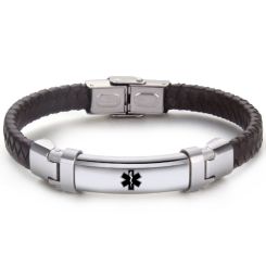 ***COI Titanium Medical Alert Genuine Leather Bracelet With Stainless Steel Clasp(Length: 8.46 inches)-00989AA