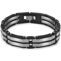 ***COI Titanium Black Gold Tone/Silver Bracelet With Stainless Steel Clasp(Length: 8.27 inches)-00996AA