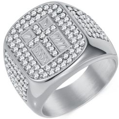 ***COI Titanium Gold Tone/Silver Cross Ring With Cubic Zirconia-01001AA