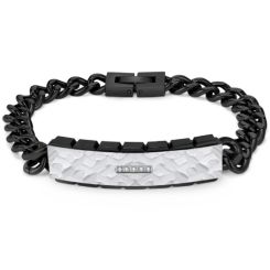 ***COI Titanium Black/Gold Tone Silver Hammered Cubic Zirconia Bracelet With Stainless Steel Clasp(Length: 8.27 inches)-01003AA