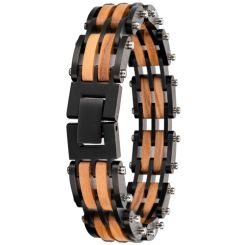 ***COI Black Titanium Koa Wood Bracelet With Stainless Steel Clasp(Length: 8.66 inches)-01006AA